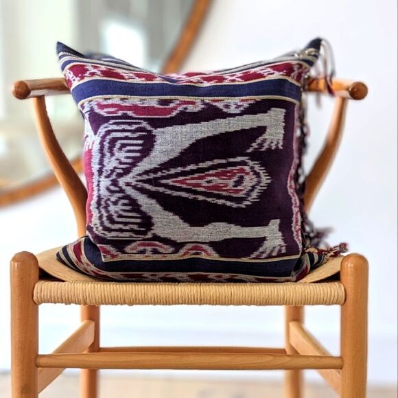 Linen & Denim Ikat Fringe Throw Pillow V2 - Picture 3 of 5